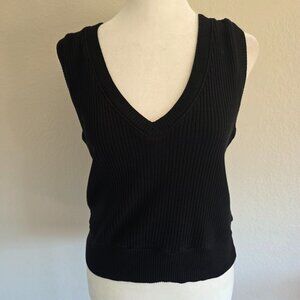 NEW Project Social T Mix Up V-Neck Sleeveless Sweater Top Ribbed Black Size M